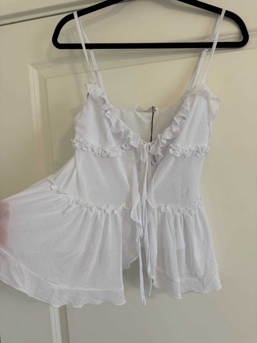 White Ruffle Tie-Front Camisole Top - Picture 3 of 5